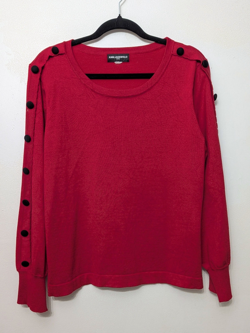 Karl Lagerfeld Red Crewneck Sweater with Black Button Accents (XL -1X)